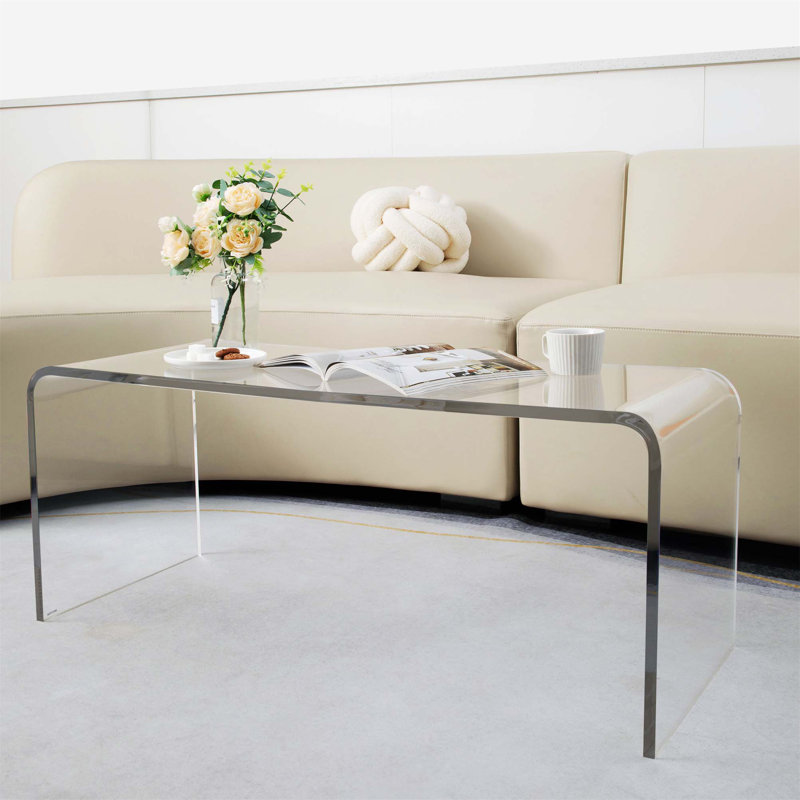 Long Rectangle All Acrylic 15Mm Thick Waterfall Coffee Table
